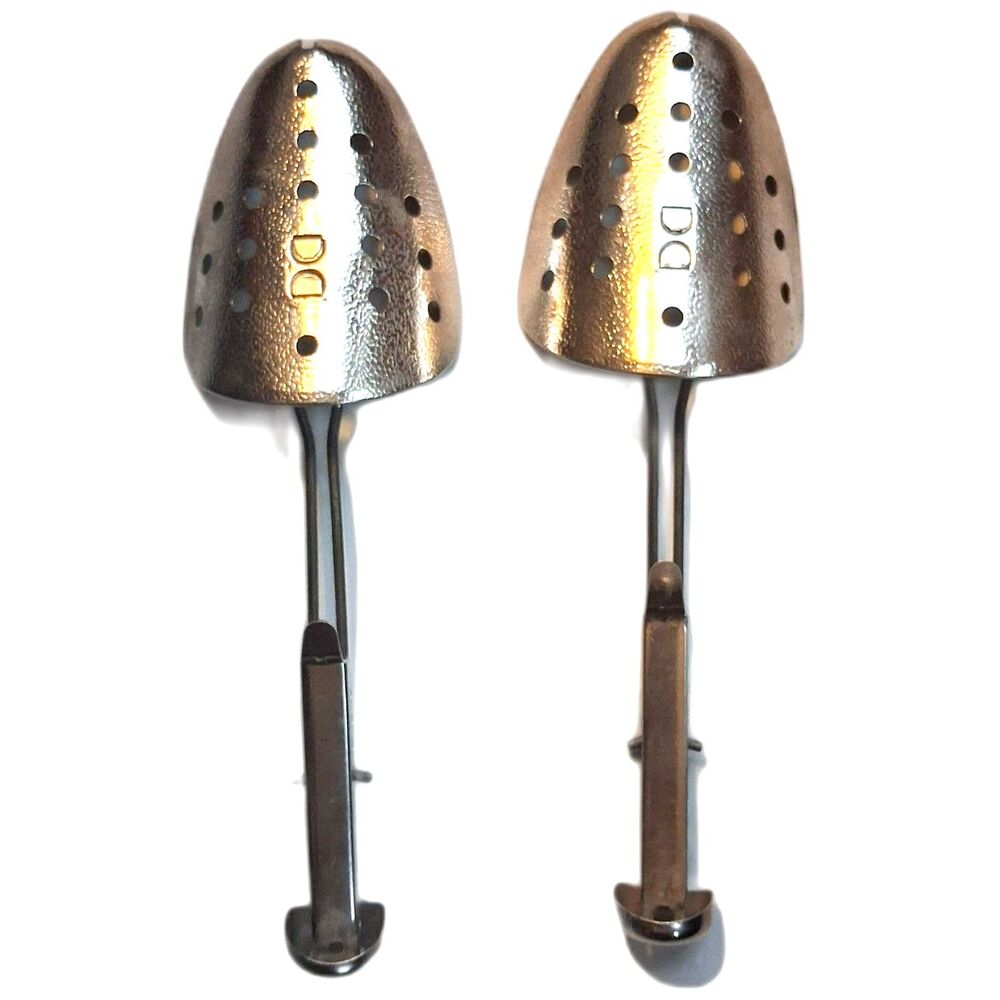 Vintage Ekco Metal Adjustable Shoe Trees Pair Perforated Shapers Stretchers USA